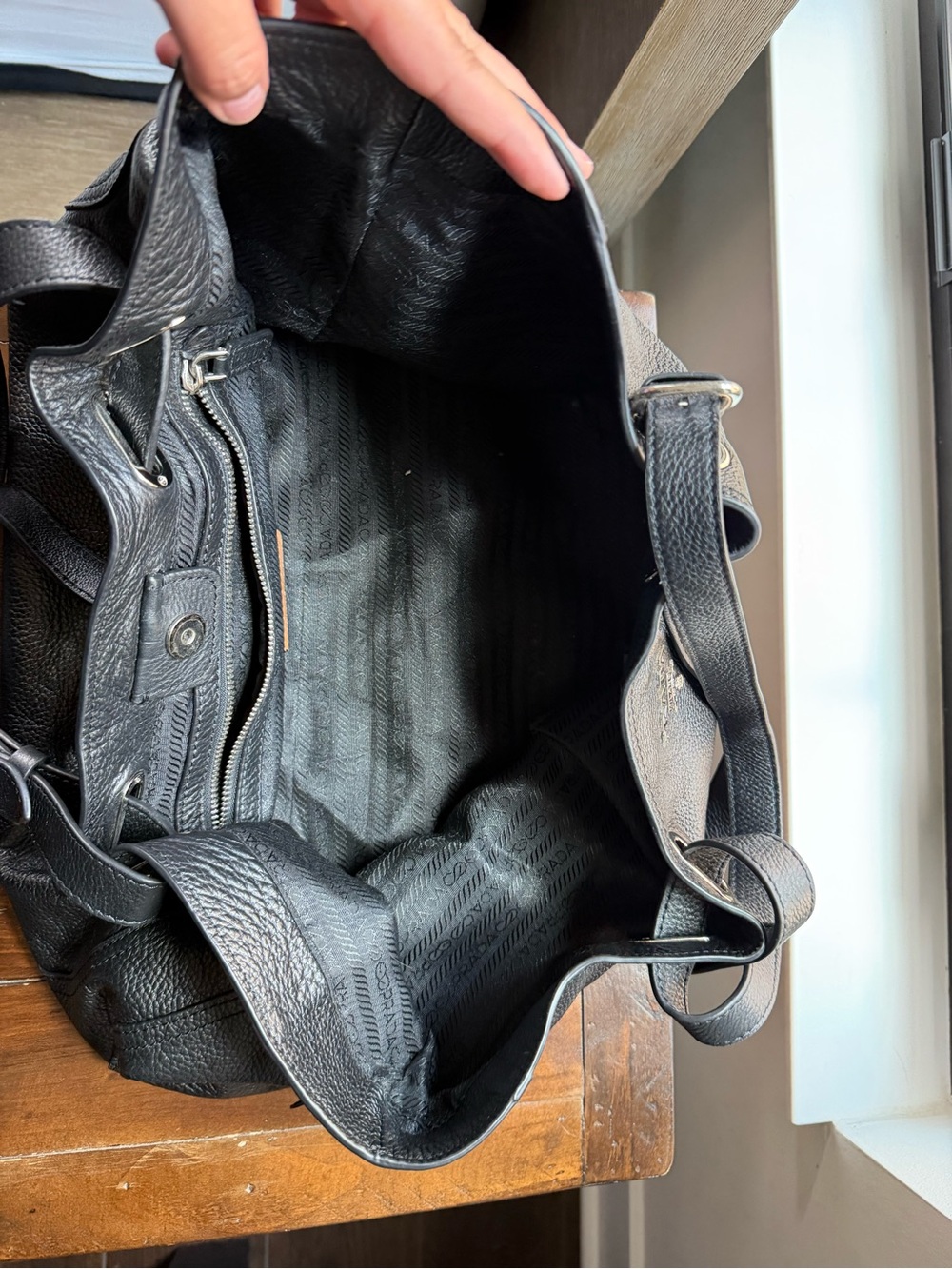 Prada Black Pebbled Leather Tote with Silver Logo - Picture 2 of 2